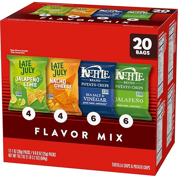 KETTLE BRAND AND LATE JULY SNACKS MIX VARIETY PACK, 20 COUNT SNACK BAGS