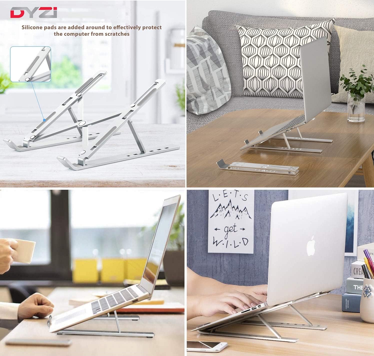 DYZI Laptop Stand-Ventilated Aluminium Laptop Holder for Macbook,Notebook,iPad-Adjustable Lightweight Cooling Stand compatible with Dell XPS,HP,Samsung,Lenovo - Image 5