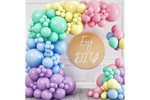 SHERYL DECOR Mixed Sizes - Pastel Balloon Garland Kit & Balloon Arch – Easter Spring Rainbow Party Balloons - Small and Large Balloons, Mint Green, Purple, Yellow, Pink and Blue Balloons, Unicorn Ballon fr Parties