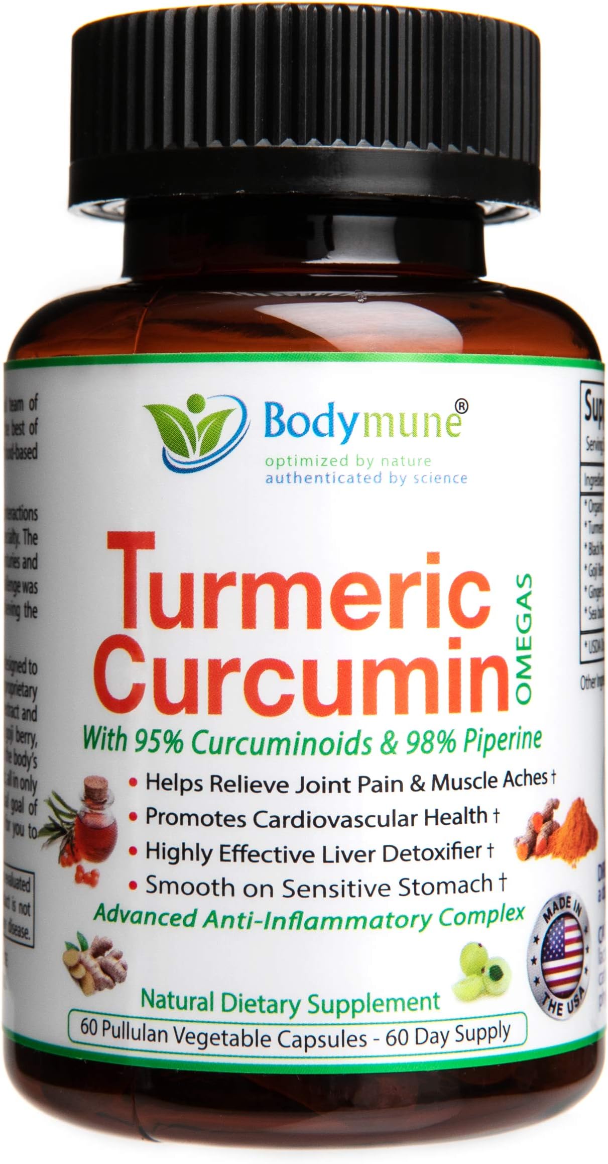 USDA Organic Turmeric Curcumin, 90 Caps, Sea Buckthorn Oil Omega 3-6-7-9 Amla Ginger Piperine Added for Sensitive Stomach and High Bioavailability - Vegan Non-GMO Gluten-Free