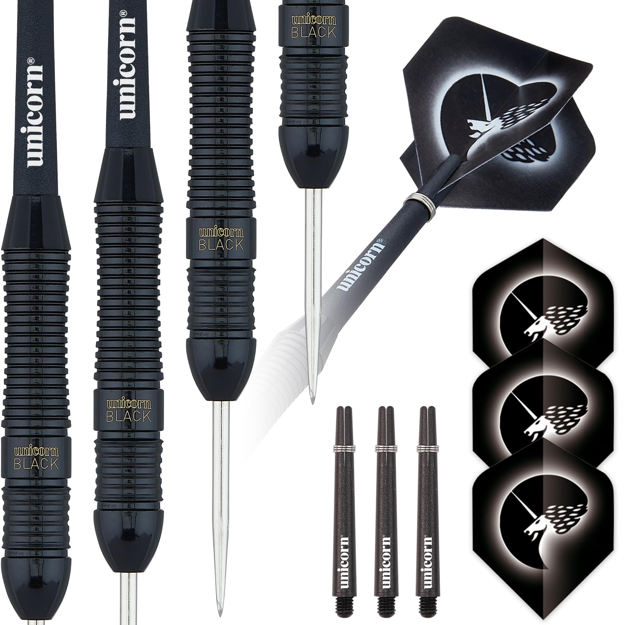 Unicorn Steel Tip Darts Set | Core Plus Black Brass Barrels| Style 1| 26 g