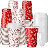 Jingmore Valentine's Day Snowflakes Party Paper Cups with Lids Xmas Disposable Snowflakes Coffee Cups for Holiday Party Travel Restaurant Coffee Cold Hot Drinks(60 Pcs,12 oz)