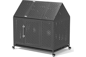 REXWELTEN 42 inch Heavy Duty Dog Crate with Self-Locking Latch, Extra Large Kennel with Pointed Roof, Indestructible and Escape-Proof Pet Cage for High Anxiety Dogs, L, Black