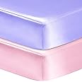 GUNTAIL 2 Pack Satin Soft Crib Sheet for Baby with Sensitive Hair Silky Baby Mattress Sheet Pink and Violet Unisex 52’’x28’’x8’’ Fitted Sheets