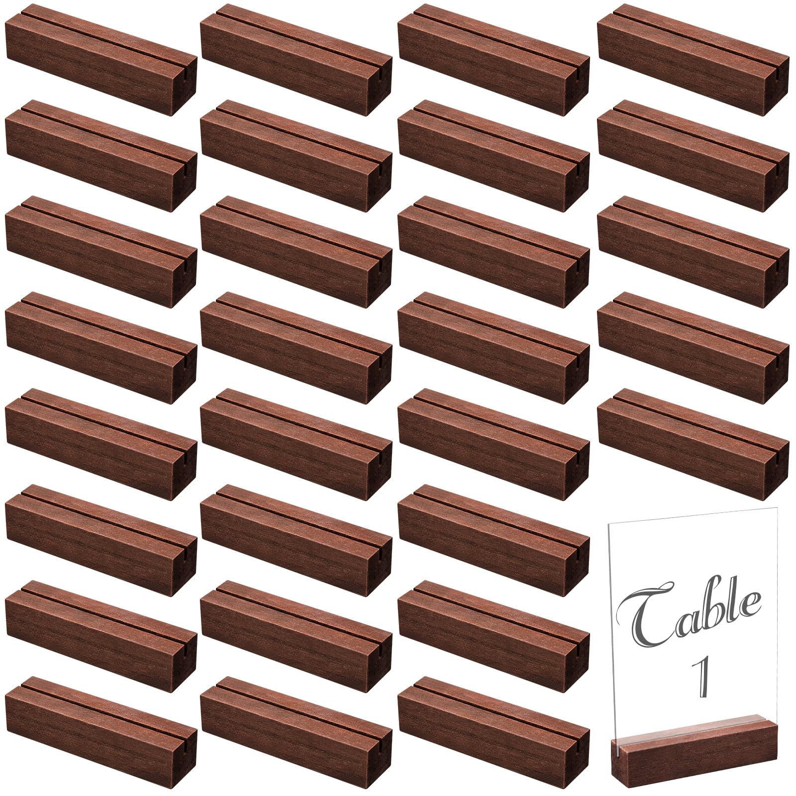 Photo 1 of Blosssound 24 Pcs Wood Place Card Holders Black Wooden Table Number Holder Stands Name Card for Wedding Party Events Exhibition Decoration Office Restaurant Business(Brown,4.61 x 1.1 x 1 Inches)