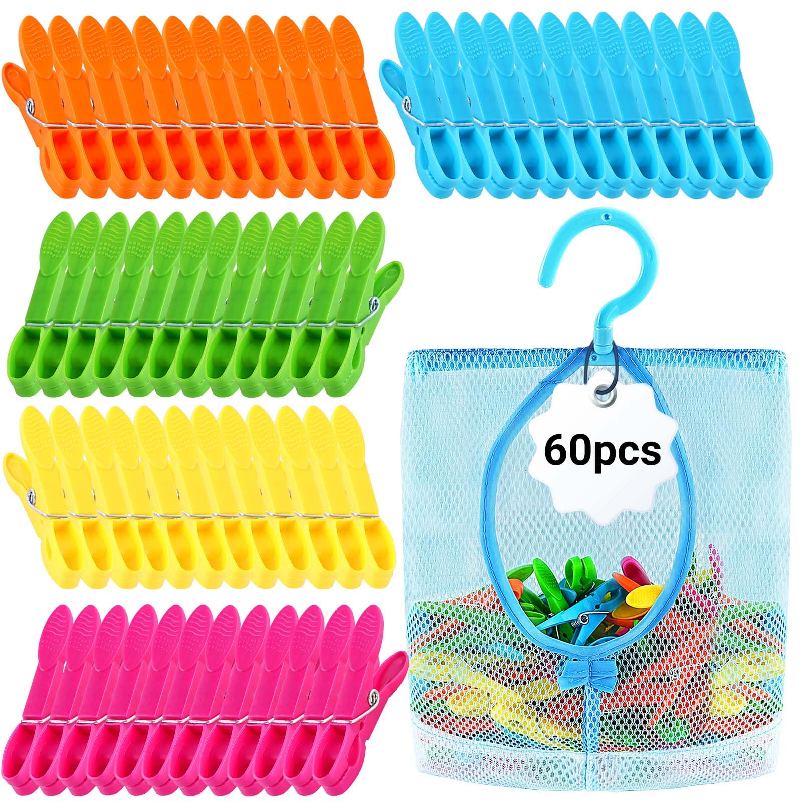 60 Stück Wäscheklammern mit Wäscheklammerbeutel, rutschfeste Wäscheklammern Ohne Abdruck, Clips für Kleidung, Bunte Wäscheklammer Stabil Sockenklammern für Wäscheleinen und Kleidung, Socken