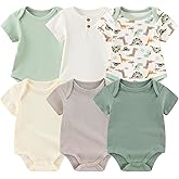 MAMIMAKA Newborn Baby Boy Girl Short Sleeve Bodysuits Cotton One-Piece Baby Clothes 6-Pack