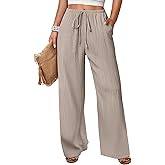 ANRABESS Women's Wide Leg Beach Pants Elastic Waist Lightweight Casual Flowy Palazzo Lounge Trousers with Pockets