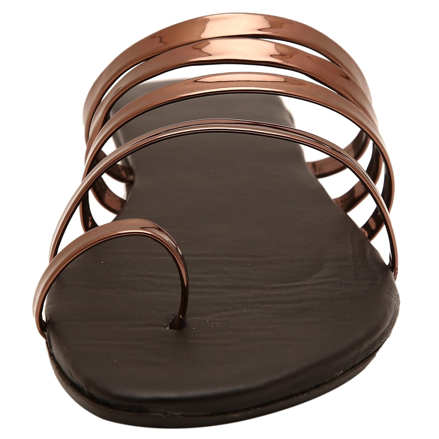 rgk's women & girls designer flat black golden/silver multi strap sandals