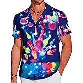 Men's Hawaiian Floral Shirt Cool V Neck Button Down Shirts Tropical Holiday Beach Shirts Casual Short Sleeve Mens Shirt