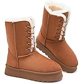 Uoidru Women's Snow Boots Mid-calf Boot Lace-up Winter Boots for Women Fur Lined Boot Womens Suede Platform Snow Boots