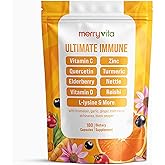 MERRY VITA Liposomal Vitamin C 1000mg - Immune Support Supplement with Zinc, Rose Hips, Elderberry, Quercetin, Bioflavonoids - Natural, Vegan, Non-GMO - 180 Capsules