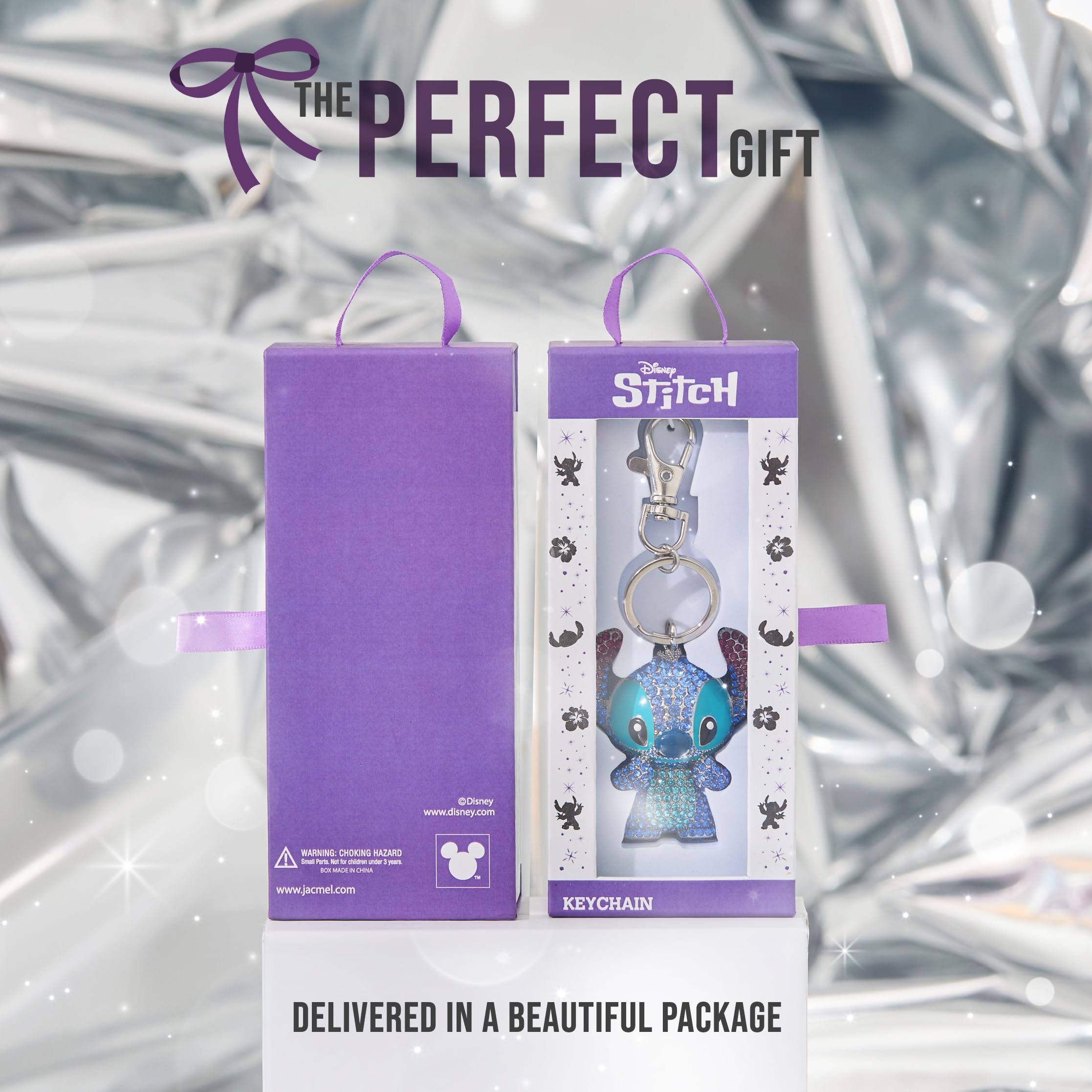 SALLY ROSE Stitch Keychain Official License, Multicolored Pave Crystal Stitch Bag Charm Key Chain, Valentines Day Gifts for Her