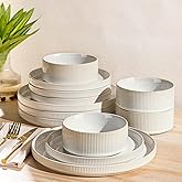 TheTerra Ceramic Dinnerware Sets for 4, 12 Pieces Porcelain Lightweight Plates and Bowls Sets, Scratch Resistant Dish Set, Oven & Microwave & Dishwasher Safe