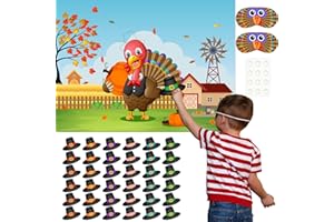 ASTARON Pin The Hat on Turkey Thanksgiving Pin The Tail Party Games Activities for Kids 36 Stickers Fall Festival Kids Birthday Family Party Games