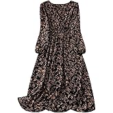 SHENHE Women's Plus Size Floral Maxi Dress V Neck Lantern Sleeve Shirred Waist Flowy Long Dress
