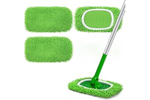 Microfiber Mop Pads - 3 Pack Reusable Washable Refills for Wet & Dry Floor Cleaning - Fits Most Standard Mops - Green Househo