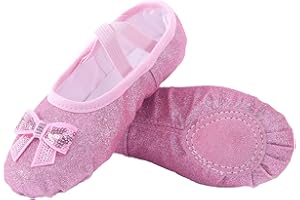 ANPROITY Girls Ballet Shoes Glitter Split-Sole Dance Slippers Toddler Kid Practice Shoes Flats Soft Lightweight with Elastic Laces for Performance Gymnastics Yoga