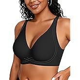 OEAK Womens Comfortable Deep V Bras Wireless Push Up Seamless Full Coverage Bralettes Supportive Bra Raceback Tshirt Bras