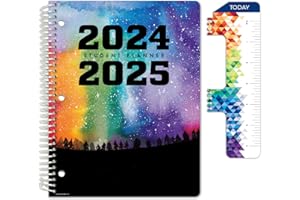 Global Datebooks Dated Middle School or High School Student Planner for Academic Year 2024-2025 includes Ruler/Bookmark and Planning Stickers (Matrix Style - 8.5"x11" - Rainbow Silhouette)