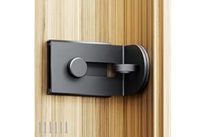 GEMASP Sliding Door Lock, 90 Degree Door Hasp Latch Lock, Stainless Steel Security Right Angle Padlock with Screws for Push/Sliding/Barn Doors (1PC, Grey, Large)