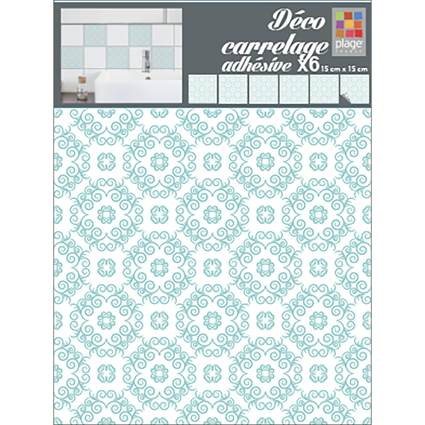 PLAGE 6 Wall tiles stickers, Aurelia, Vinyl, Water Green, each 15x15cm