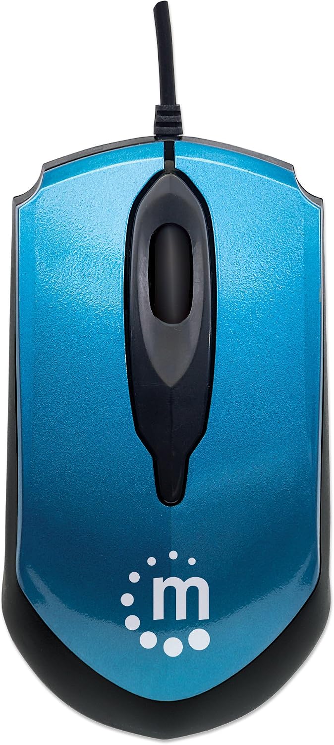 Manhattan Edge USB Wired Mouse, Blue, 1000dpi, USB-A, Optical, Compact, Three Button with Scroll Wheel, Low friction base, Blister - Image 4