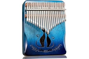 LvPets Kalimba 21 Key Thumb Piano Premium Mahogany Cat Lovers Pattern Finger Piano Handhold Mbira Portable Musical Instrument Gift for Kids Amateur and Beginner (Gradient Blue)