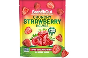 BranchOut Crunchy Strawberry Halves, Real Dried Strawberries No Sugar Added, GentleDry, Better than Freeze Dried Strawberries, Healthy Vegan Christmas Snacks, 6 oz Party Bag