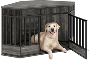 DWVO Corner Dog Crate Furniture, 52 Inch Heavy Duty Dog Kennel Indoor Furniture End Table Dog Crate for Large Dogs, Modern Decorative Dog Crate Wooden Dog Crate Furniture for Large Dogs, Grey