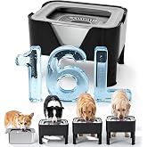 16L (4.23Gal) Extra Large (17.9x14x14.7) Elevated Dog Water Bowl, Height Adjustable Raised Stand for Large &amp; XL Dogs, Stainless Steel No-Spill Bowl with Filter for Multi Dog, No Pump