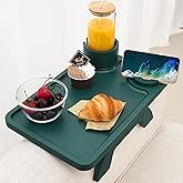 Nnewvante Couch Arm Table,3 in 1 Large 15.36"x9.85" Bamboo Sofa Arm Clip on TV Tray Table with 360°Rotated Phone/Cup Holder, Dark Green