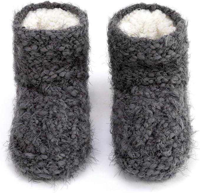 grey fluffy slipper boots