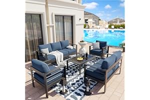 UDPATIO Oversized Aluminum Patio Furniture Set, Modern Metal Outdoor Patio Conversation Sets Patio Sectional Sofa Set with 5 Inch Cushion for Deck, Grey Blue (Include 4 Sofa Covers)