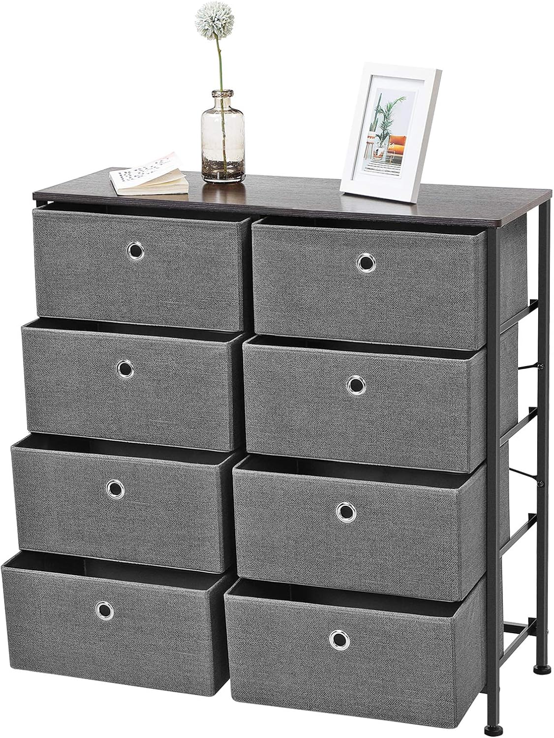 SONGMICS 4-Tier Wide Drawer Dresser, Storage Unit with 8 Easy Pull Fabric Drawers and Metal Frame, Wooden Tabletop for Closets, Nursery, Dorm Room, Hallway, 31.5 x 11.8 x 32.1 Inches, Gray ULTS24G: Home Improvement