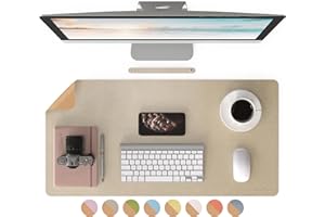 RENMTURE Dual-Sided Desk Pad, Faux Leather Natural Cork Non-Slip Large Mouse mats for Office and Home Work, Desk Protector (Golden,32"x16")