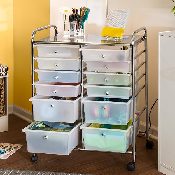 HONEY-CAN-DO ROLLING STORAGE CART AND ORGANIZER WITH 12 PLASTIC DRAWERS