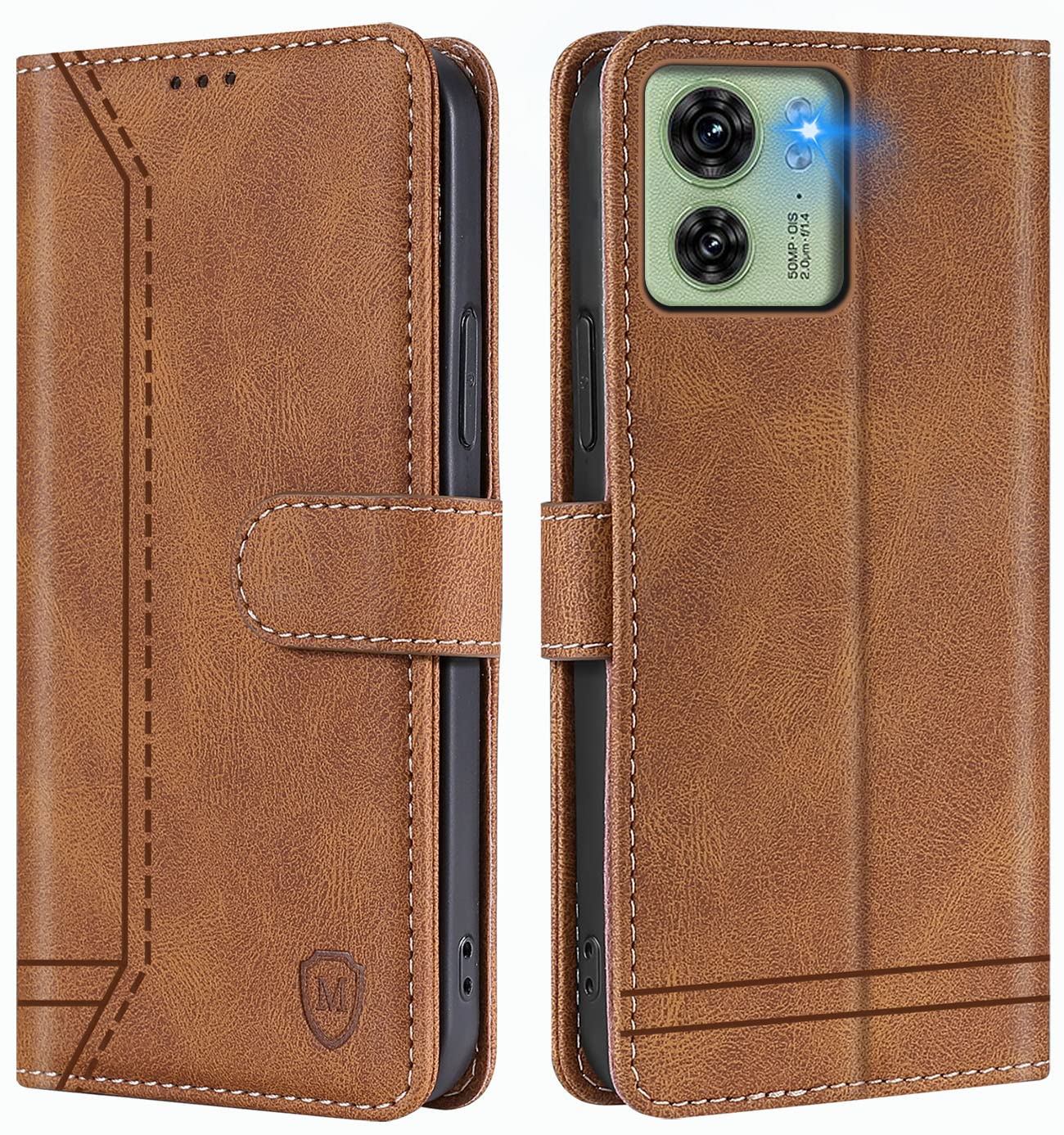 GoodcAcy for Motorola Edge 40 Case Leather Wallet Book Flip Folio Stand View Magnetic Closure with Card Slots Cover Case Compatible with Motorola Edge 40 (Brown)