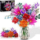 CUBIMANA 21 Flowers Bouquet Building Set with Light for Adults Girls 8-12+ | Artificial Flower Botanical Collection Block Toy, 1054PCS Rose Home Room Decor, Birthday Gifts for Women Mom Her Kid (RED)