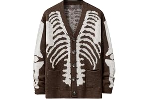 PLEPAN Men's Skeleton Cardigan Sweaters Button Down Unisex Knitted Halloween Sweater Outwear with Pockets