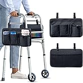 BAGSFY 2-Pack Walker Side Bag, Universal Walker Accessories with Cup Holder, Waterproof Folding Walker Organizer Caddy Pouch for Most Walkers with Side Bars, Double-Sided Storage for Seniors & Elderly