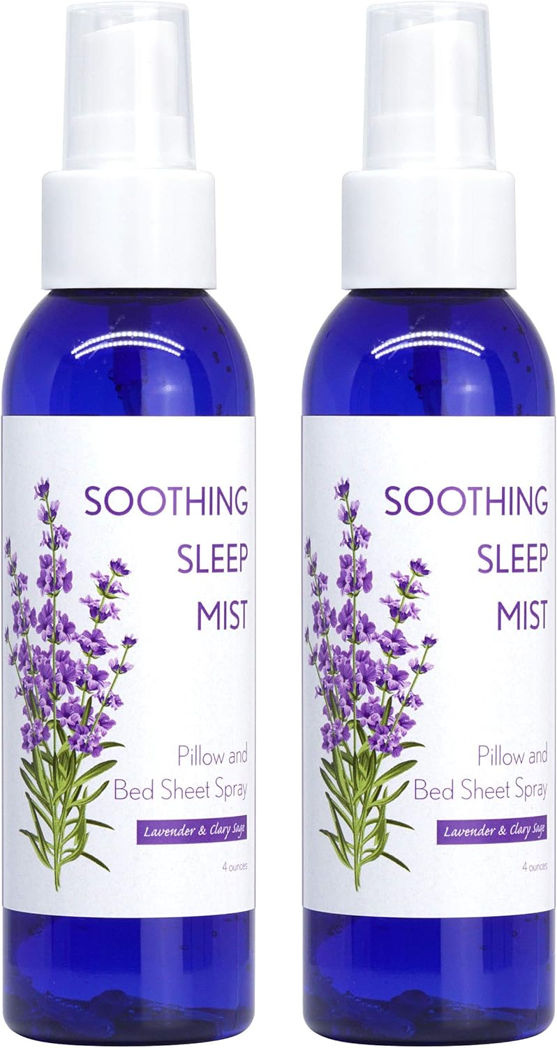 Soothing Sleep Mist. Lavender Pillow Spray. Peaceful, Relaxing Sleep Spray for Calming Bedtime Sleep. Fall Asleep Faster Sleeping Aid. 2 Bottle Set. Various Scents. (Lavender & Clary Sage Blend)