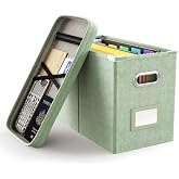 Oterri File Organizer Box with Lid, Hanging Filing File Box with Mesh Pocket, Document Organizer Box for Letter Files, Portable Storage Box(1 PCS, Green)