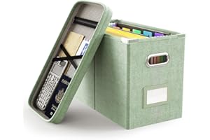 Oterri File Organizer Box with Lid, Hanging Filing File Box with Mesh Pocket, Document Organizer Box for Letter Files, Portable Storage Box(1 PCS, Green)