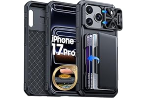 BSNRM for iPhone 17 Pro Case Wallet, Built-in RFID Blocking Card Holder (4-5 Cards), Camera Control Button, Slide Camera Cover, Shockproof Rugged Silicone Phone Case for iPhone 17 Pro, Black