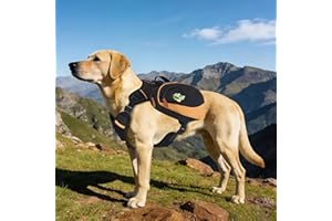 MOYSOON Dog Backpack Harness with Non-Slip Handle, Height-Adjustable Side Pockets Tactical Saddle Bag for Dogs, Lightweight Backpack for Dogs Hiking Walking Training, D-Ring Leash Attachment(75-100LB)