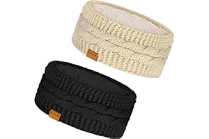 KUTTOR 2 Pack Fuzzy Fleece Winter Headband Fleece Lined Ear Warmer Knit Thick Warm Headwraps Cable Ear Muffs for Women