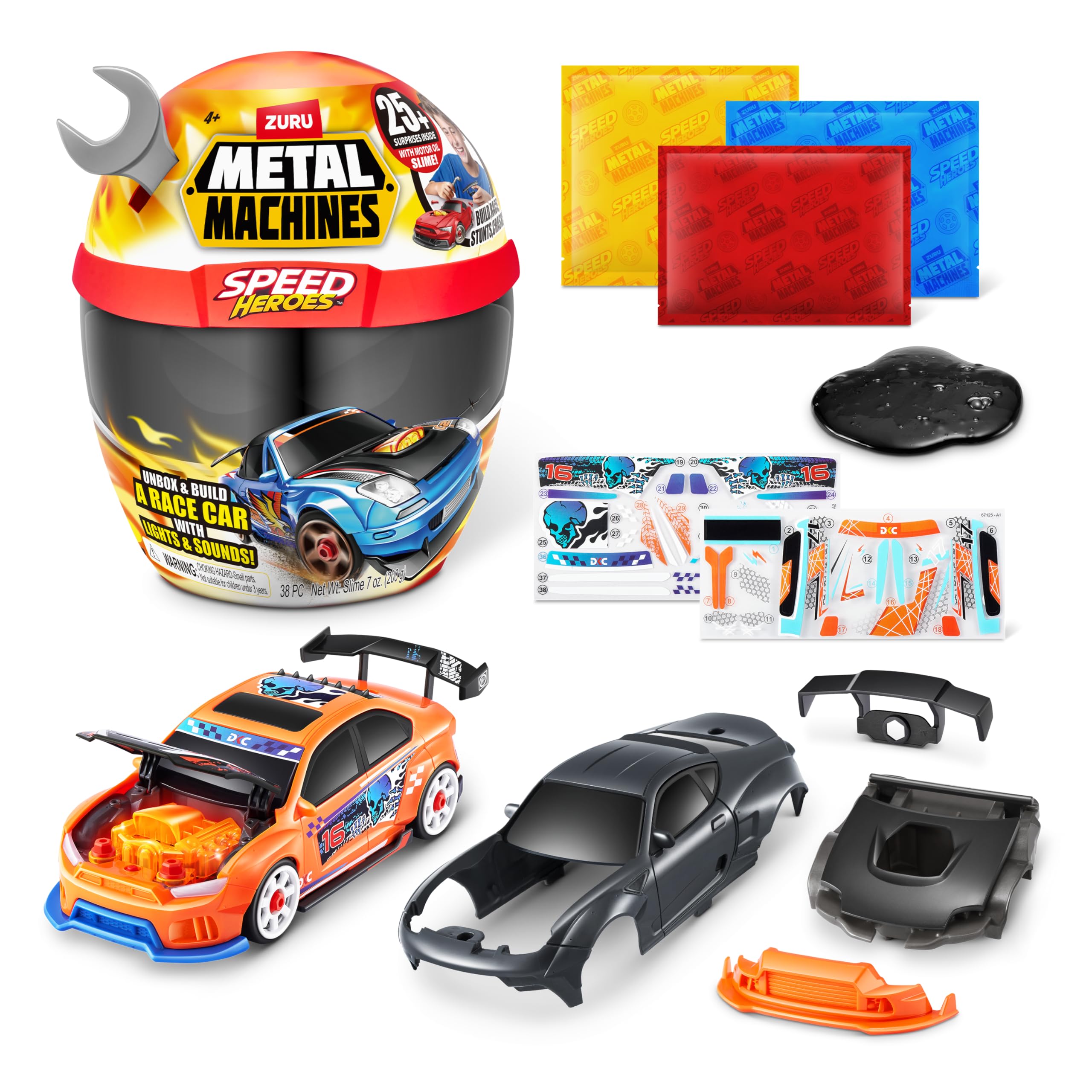 Metal Machines Speed Heroes (Silver) by Zuru, 20+ Surprises, Build your own Car, Two Bodies, Lights & Sounds