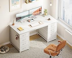 ODK 48 Inch White Computer Desk with 8 Fabric