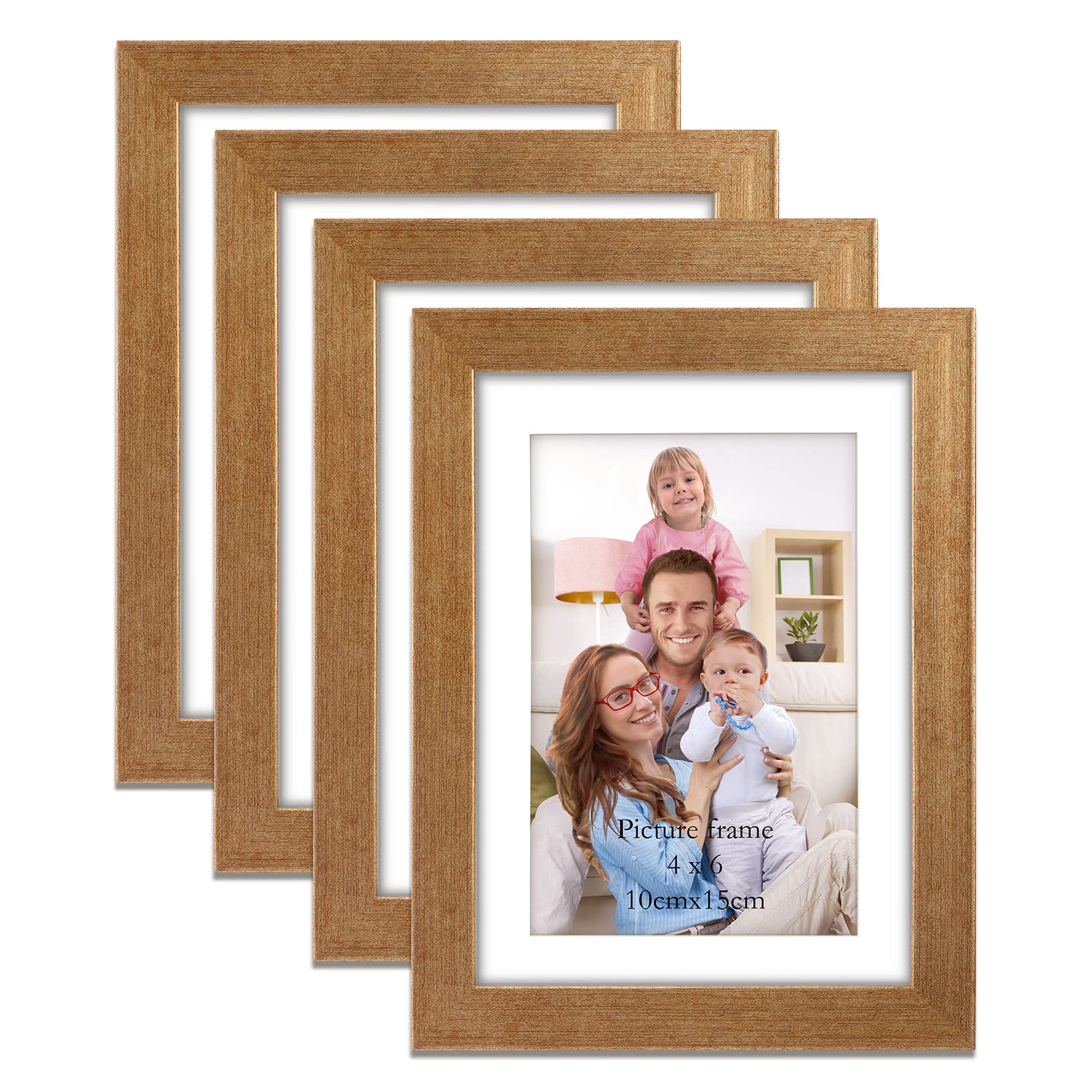 Giftgarden Gold 6x4 Photo Frame Set of 4, 5x7 Matted to 4 x 6 Photo with Mat or 5 x 7 Without Mat for Wall or Tabletop Display